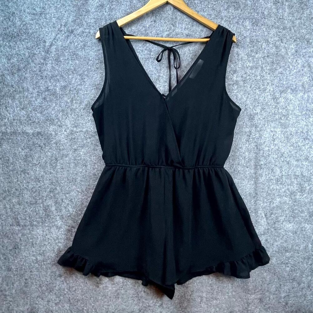 ASTR The Label Romper Women Medium Black Dark Fairy Sleeveless Ruffle Whimsigoth